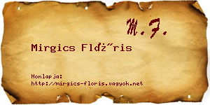 Mirgics Flóris névjegykártya